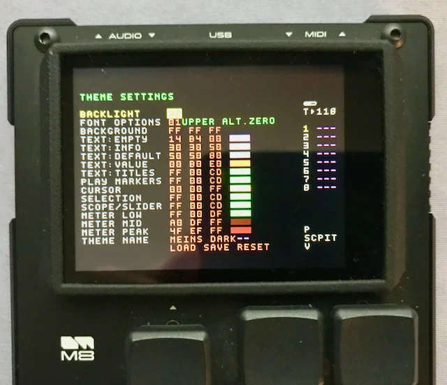 Bild Dirtywave M8 Tracker Theme Einstellungen
