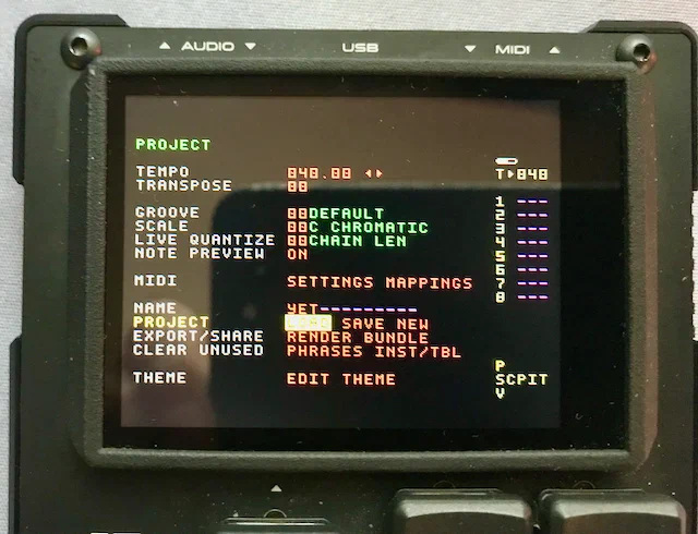Bild Dirtywave M8 Tracker Projektansicht